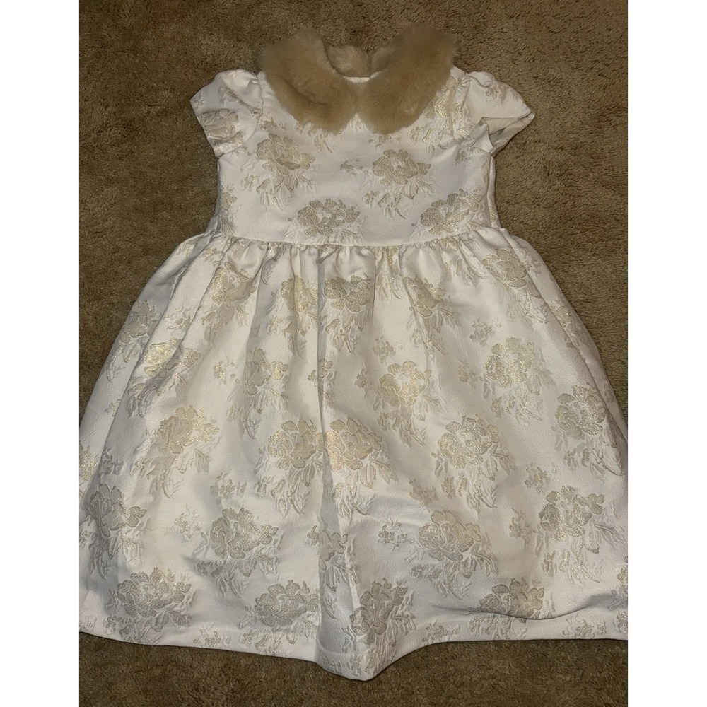 Janie And Jack Gold Dress With Fur Size 10